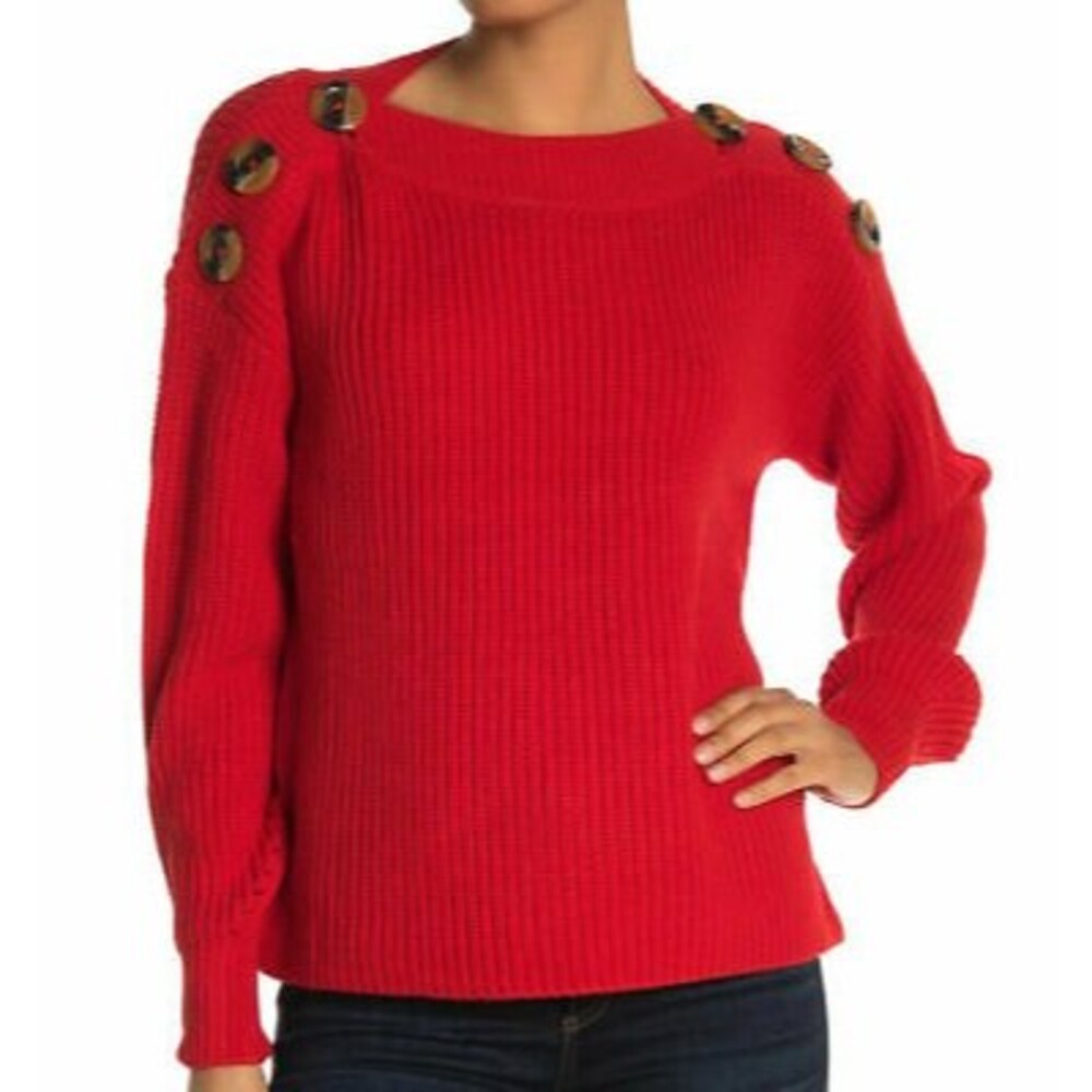 Philosophy Dolman Sweater Top Size XS Boat Neck Shoulder Buttons Red NWT B18